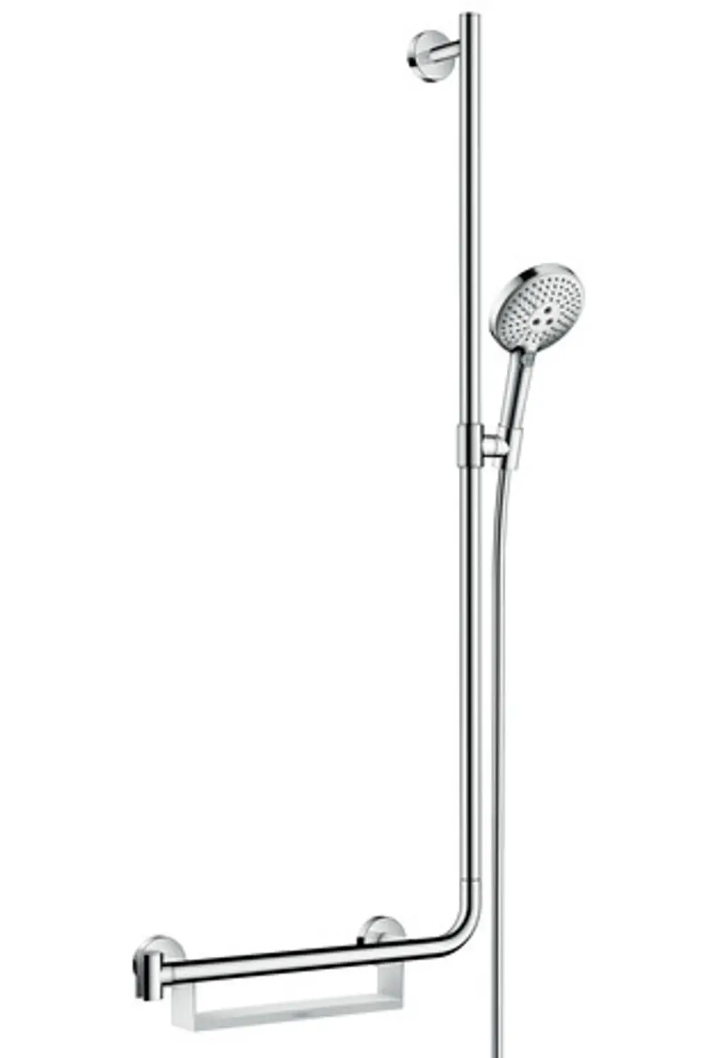 Hansgrohe Brauseset mit verstellbarer Brausestange, Kopfbrause und Handbrause. Einfaches Design in Chromoptik, zur Wandmontage geeignet.